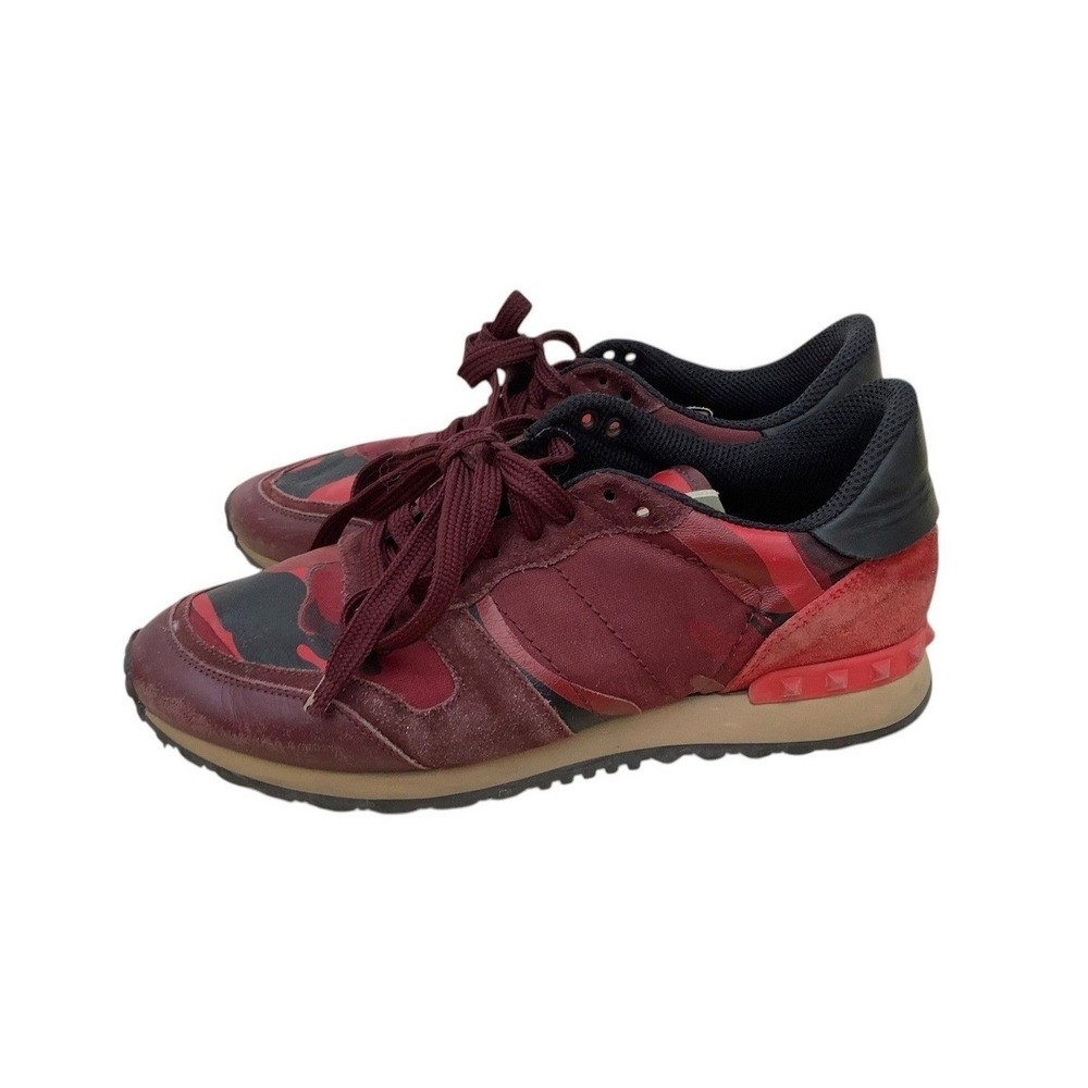 Valentino Garavani Rockrunner‎ Camouflage Sneakers Red Burgundy Womens 39